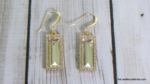 Emerald Cut Gold and Rhinestone Dange Earrings - 456934
