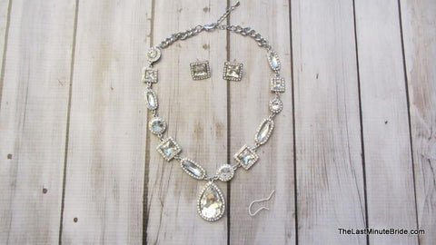 Crystal & Rhinestone Gemstone Necklace & Earrings