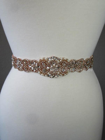 Crystal, Rhinestone & Pearl Bridal Belt Style: Miami, 17 inches, Rose Gold