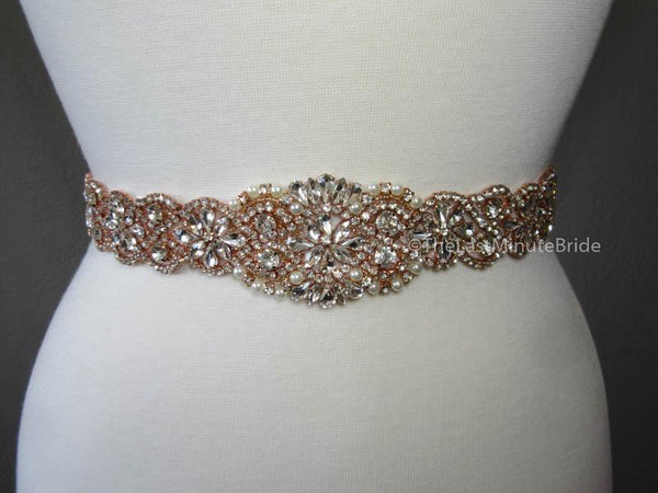 Crystal, Rhinestone & Pearl Bridal Belt Style: Miami, 33 inches