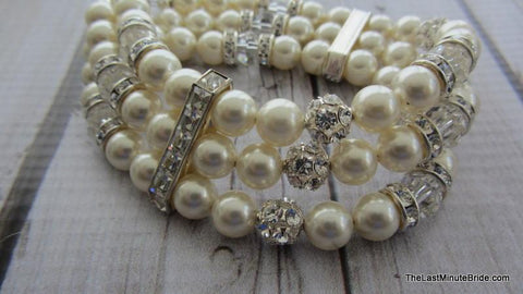 3 Strand Swarovski Crystal and Pearl Bracelet