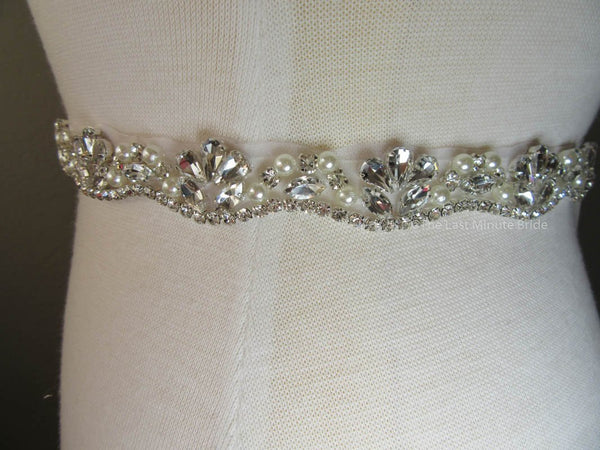 Silver Crystal Jewelled Bridal Belt With Pearls And Rhinestones MissRDress  YS837282M From Kokig, $25.04