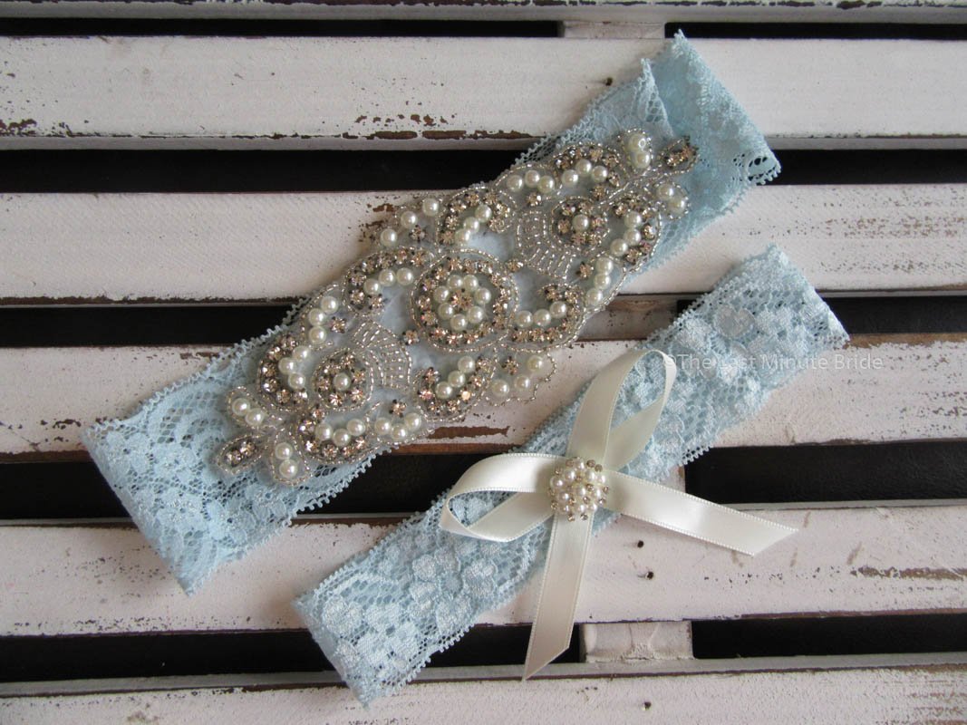 Faux Pearl And Rhinestone Garter | Wedding Garter Belt With Toss Garter |  Perfect For A Bridal Lingerie Gift | Something Blue For Bride | Sexy Sequin