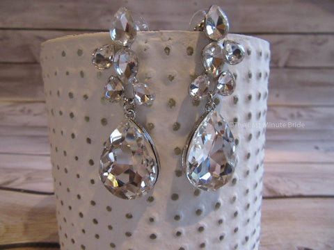 Clear Glass and Rhinestone Dangle Earrings