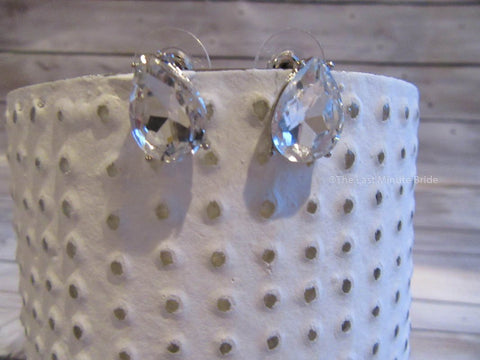 Clear Glass Crystal Tear Drop Stud Bridal Earrings