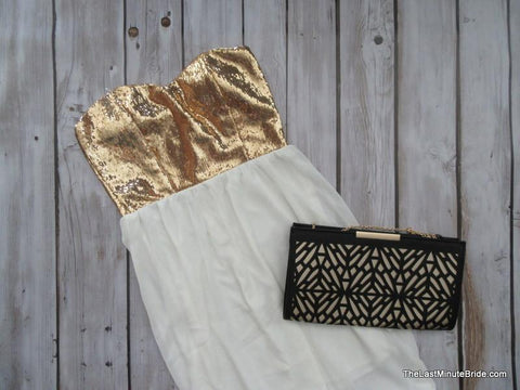 Gold Sequin & White Chiffon Maxi Dress