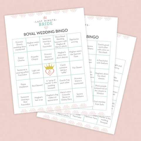 Royal Wedding Watch Party Bingo