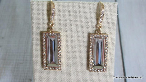 Emerald Cut Gold and Rhinestone Dange Earrings - 456934