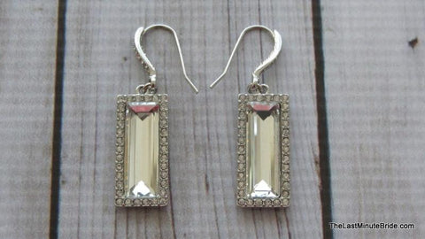 Emerald Cut Silver & Rhinestone Dangle Earrings - 556934