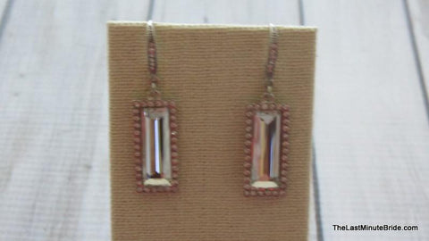 Emerald Cut Silver & Rhinestone Dangle Earrings - 556934