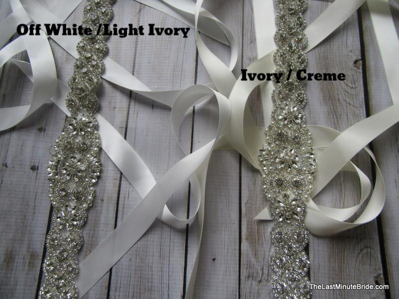 Extra Long 26 Design Ivory Pearl Ribbon Bridal Belt with Crystal Accents 4614BT-I-S-XL