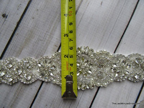 Crystal, Rhinestone & Pearl Bridal Belt Style: Miami, 17 inches
