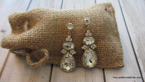 Gold and Crystal Teardrop Dangle Earrings