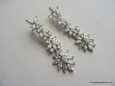 Cubic Zirconia Floral Bridal Dangle Earrings