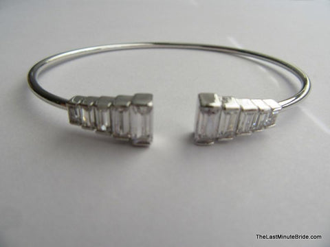 Cubic Zirconia Cuff Bracelet - Graduated Emerald Cut