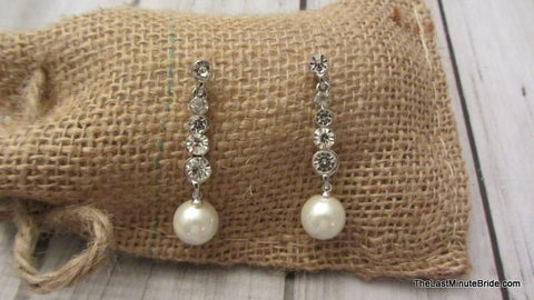Pearl & Rhinestone Dangle Earrings