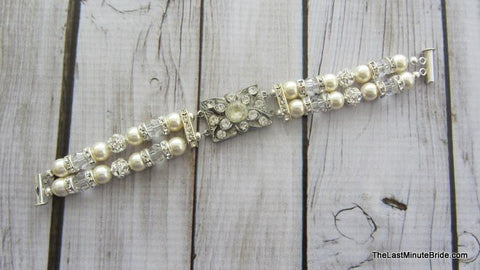 2 Strand Swarovski Vintage Pearl & Crystal Bracelet