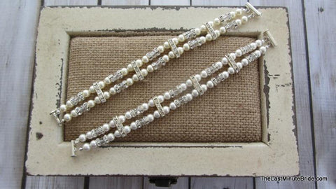 2 Strand Swarovski Crystal and Pearl Bracelet