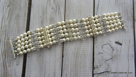 5 Strand Swarovski Crystal & Pearl Bracelet
